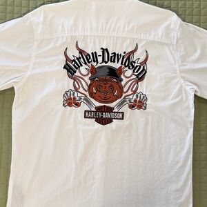 Harley-Davidson Hog White Casual Button Down Short Sleeved Shirt Men’s XL